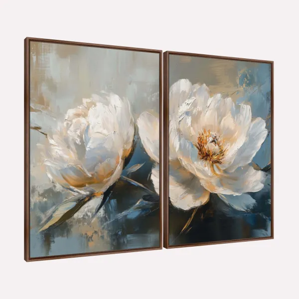 Quadro Peônias Brancas Arte Floral Contemporânea