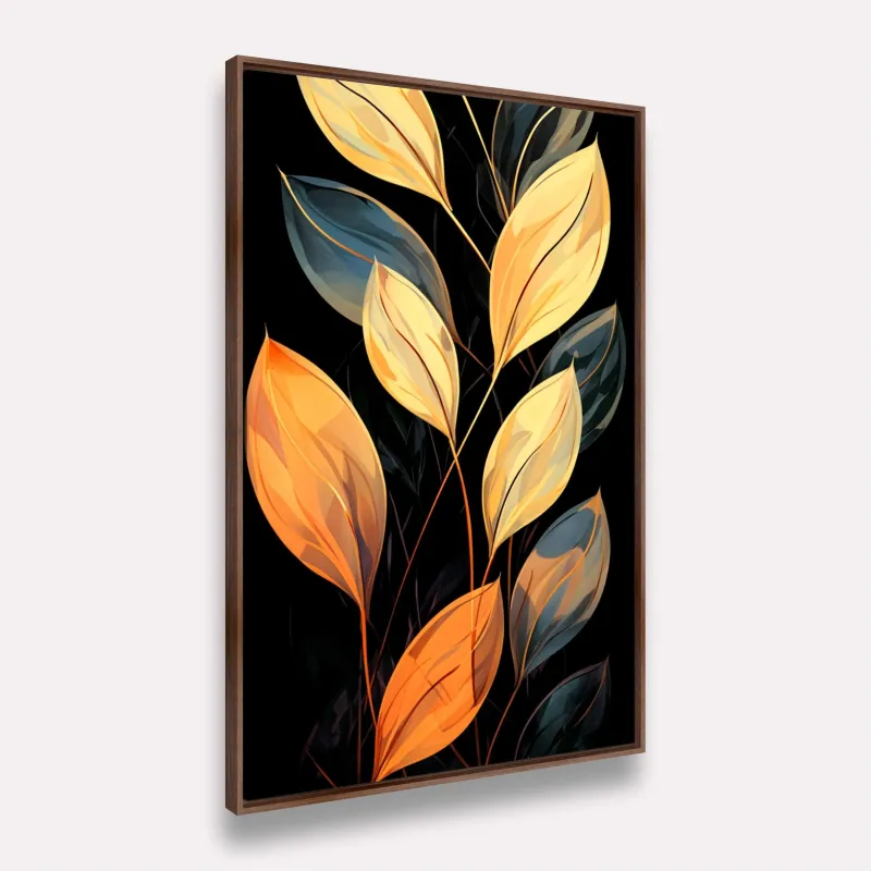 Quadro Ramo de Folhas Moderna Preto com Dourado
