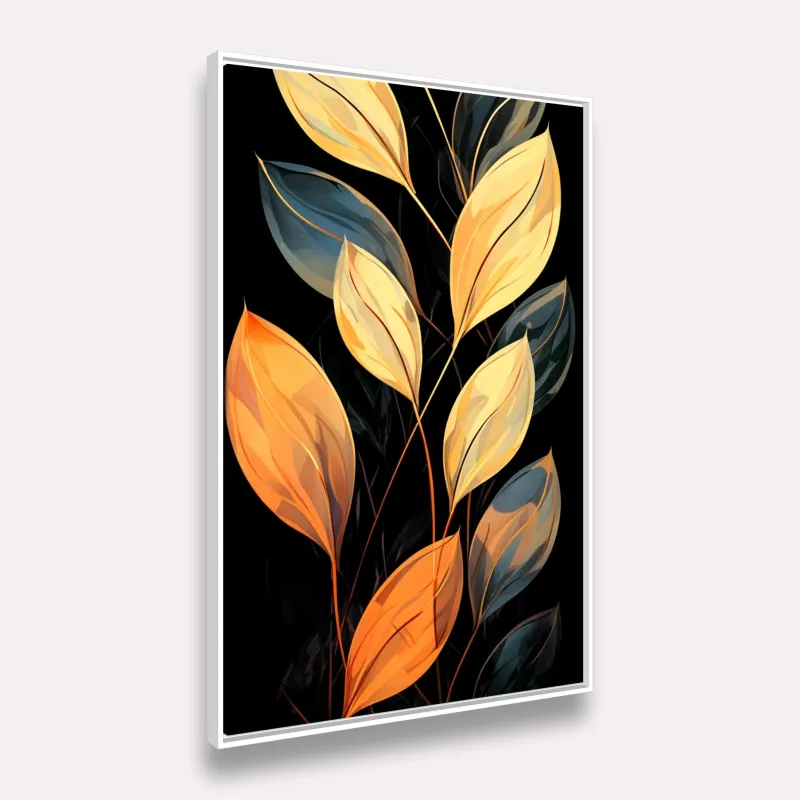 Quadro Ramo de Folhas Moderna Preto com Dourado