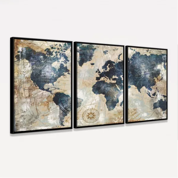 Quadro Mapa Mundi Vintage Envelhecido