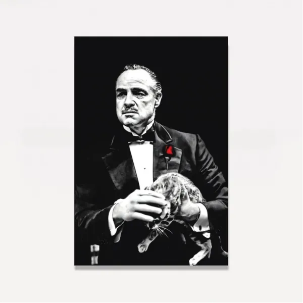 Quadro Poderoso Chefão e Gatinho - Preto e Branco