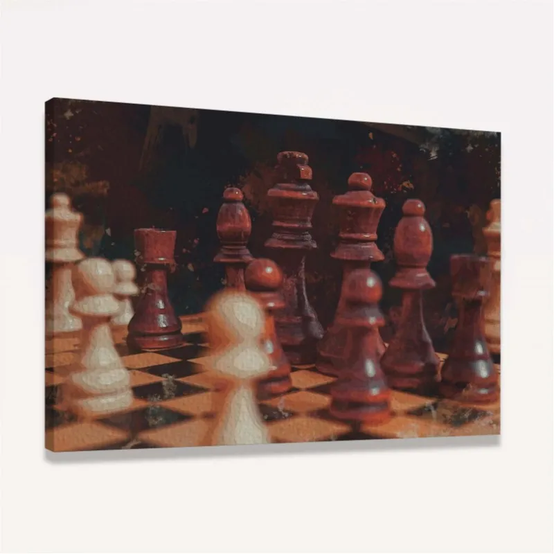 Quadro Xadrez Tabuleiro de Madeira Estilo Pintura