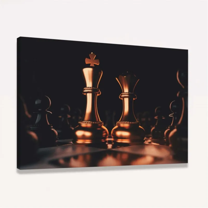 Quadro Xadrez Rei Rainha Dourado com Preto
