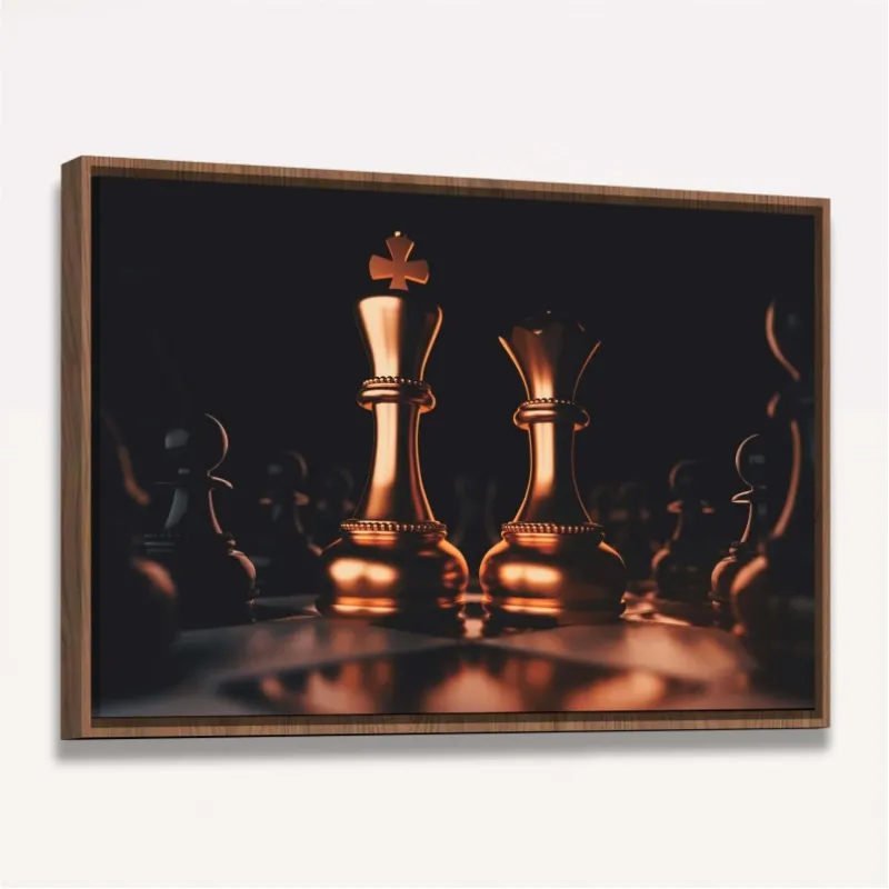 Quadro Xadrez Rei Rainha Dourado com Preto