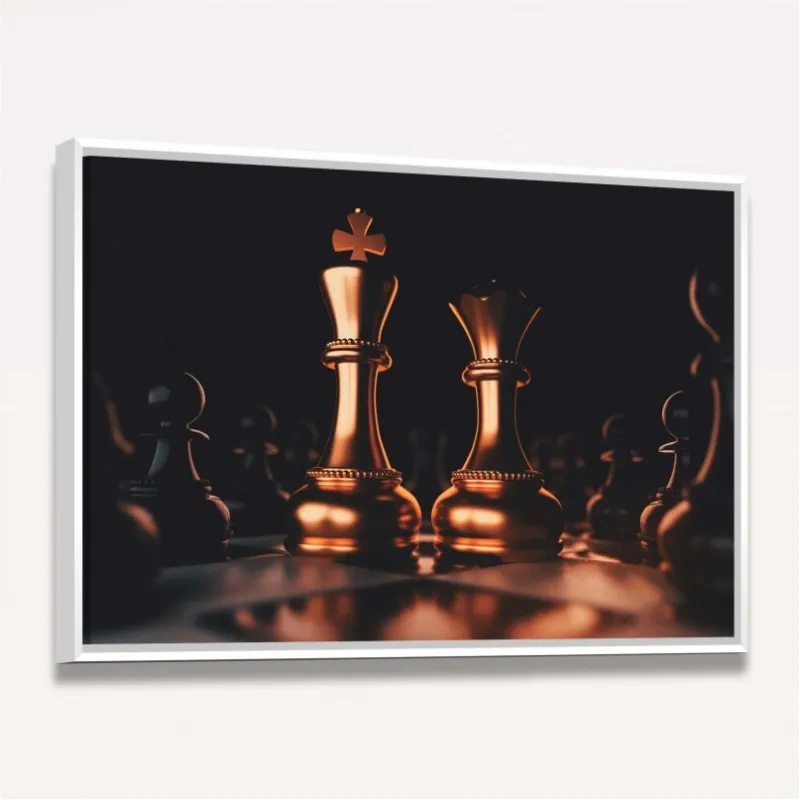 Quadro Xadrez Rei Rainha Dourado com Preto