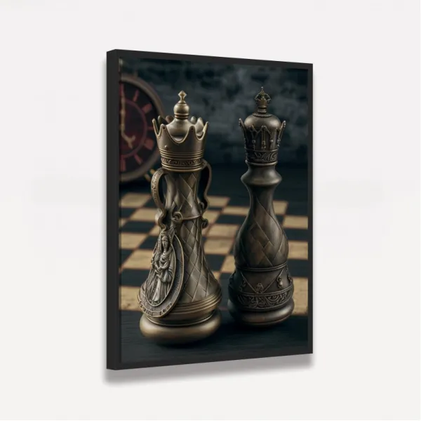 Quadro Xadrez Vintage Rei e Rainha