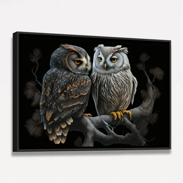 Quadro Casal de Corujas Beleza Noturna