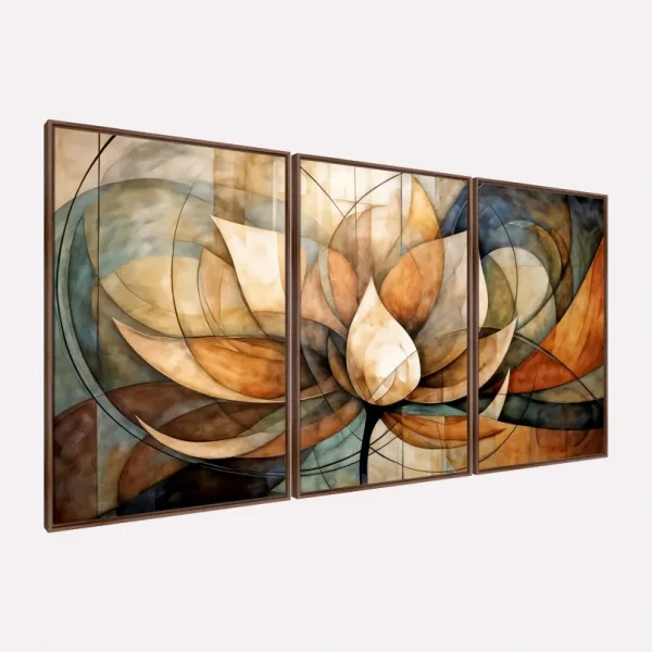 Quadro Abstrato em Harmonia Florescer da Alma Tríptico